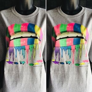 Rainbow Lips Graphic Tee in Grey